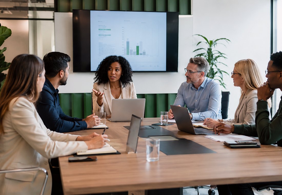 Business people discussing venue needs for a professional event