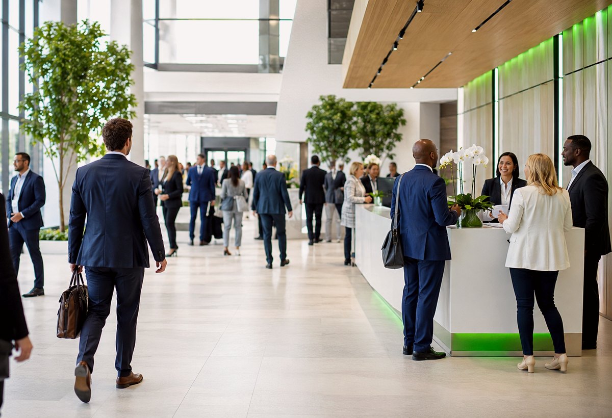 Business people discussing venue needs for a professional event